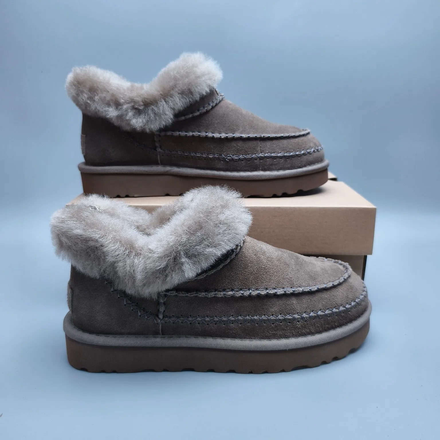 💰480 Sheepskin all-in-one snow boots for women 8224 suede trendy style Color: Maroon Antelope Brown Size: 35-40